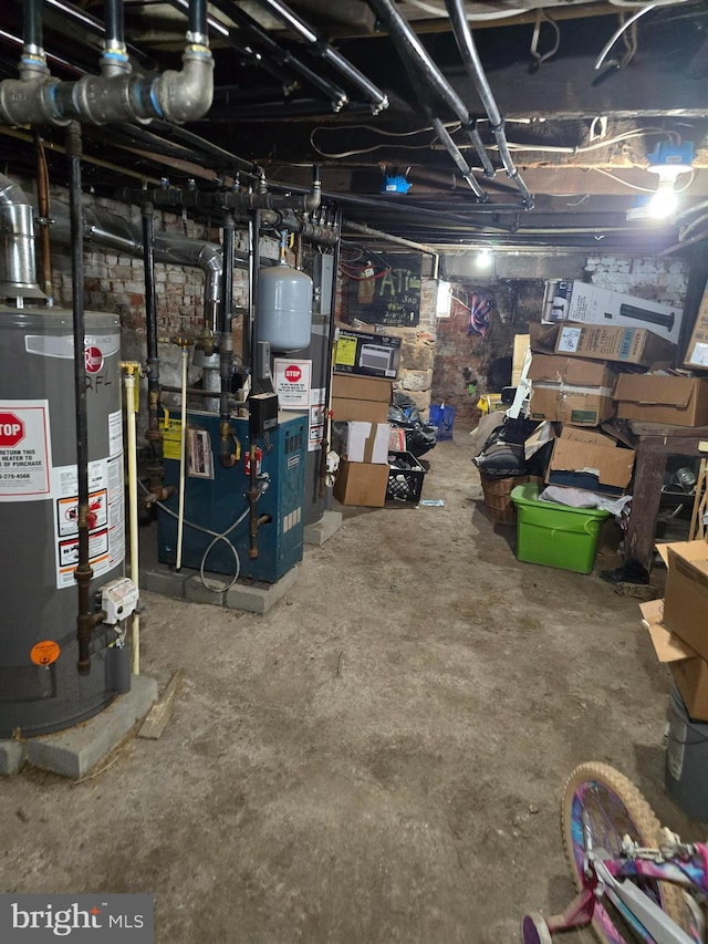 basement featuring water heater