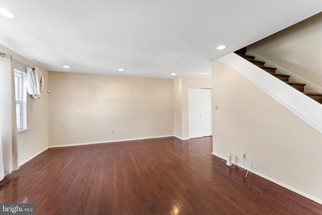 unfurnished living room featuring dark hardwood / wood-style flooring