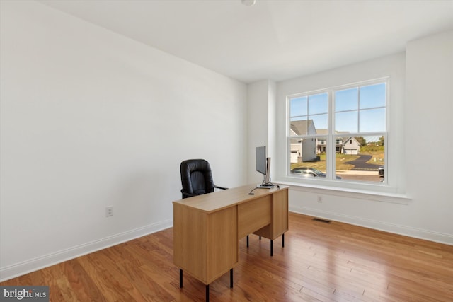 office area featuring hardwood / wood-style flooring