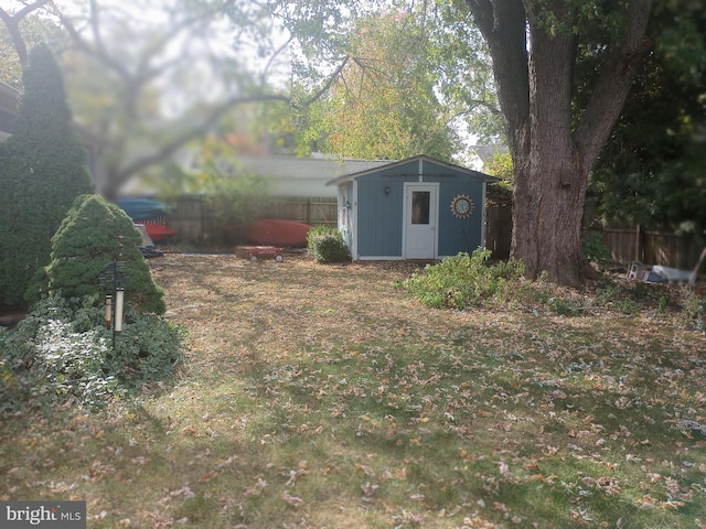 view of yard with a storage shed