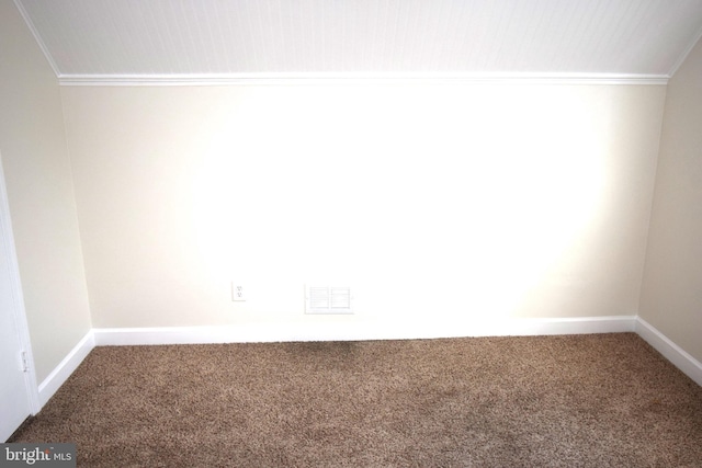 spare room featuring carpet and crown molding