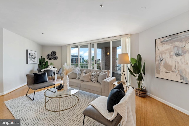 living room with light hardwood / wood-style flooring