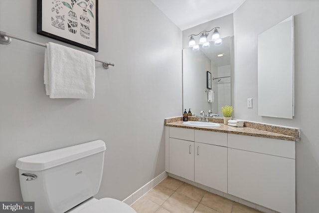 bathroom with vanity, toilet, and tile patterned floors