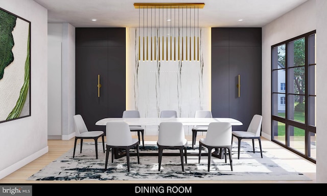 dining area with light wood-type flooring