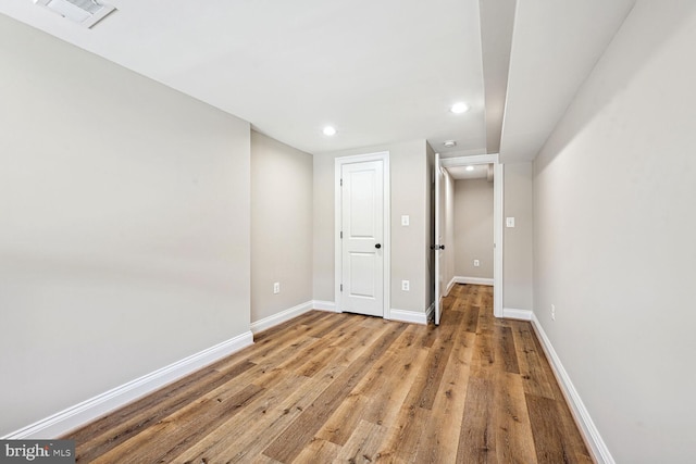 basement with light wood-type flooring