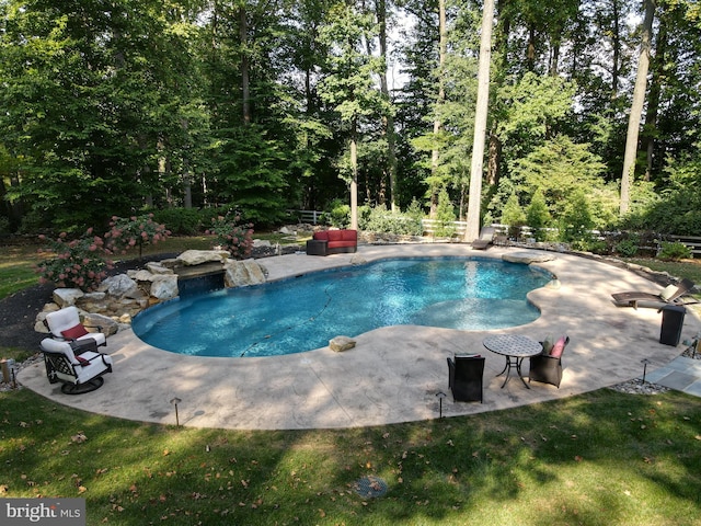 view of swimming pool with a patio