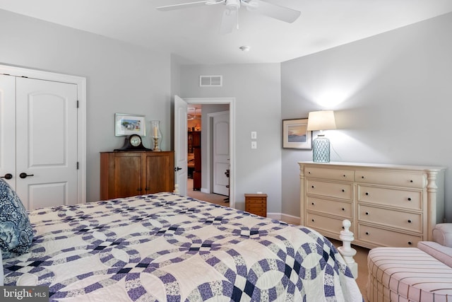 bedroom with a closet and ceiling fan