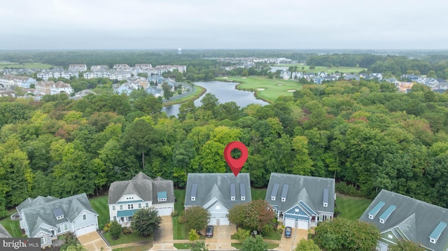 aerial view featuring a water view