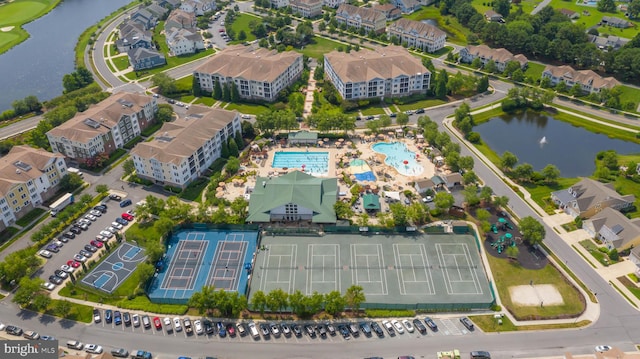 drone / aerial view featuring a water view