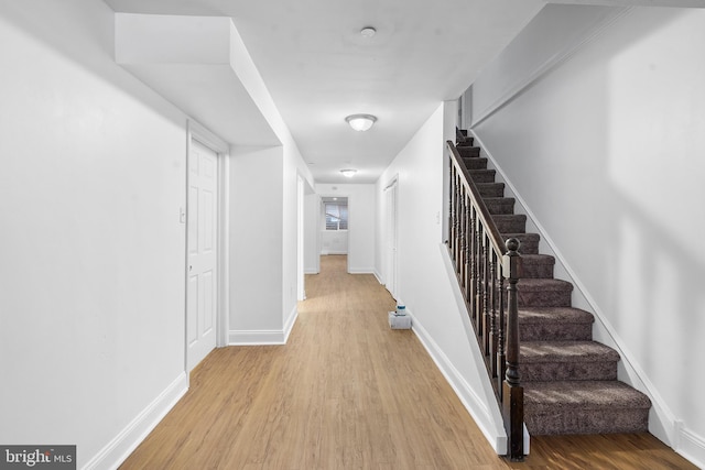 staircase featuring hardwood / wood-style flooring