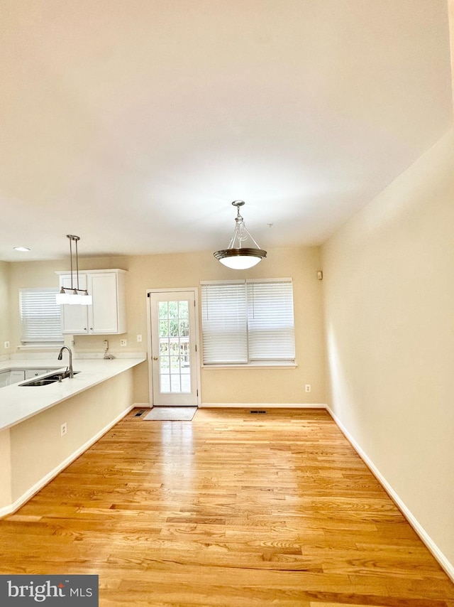 interior space with sink and light wood-type flooring