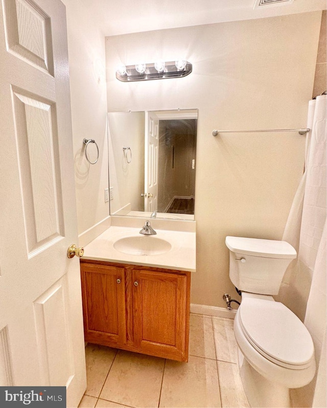 bathroom featuring vanity, toilet, and tile patterned flooring