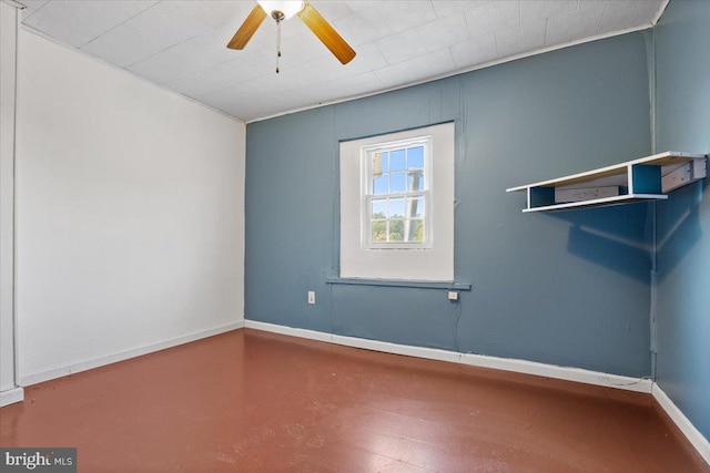 empty room with ceiling fan and concrete floors