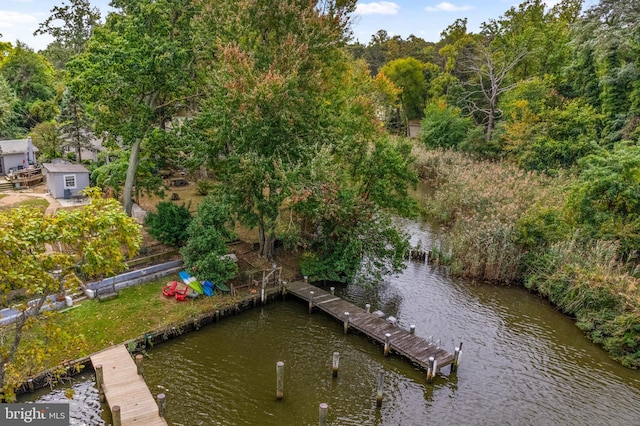 view of dock with a water view