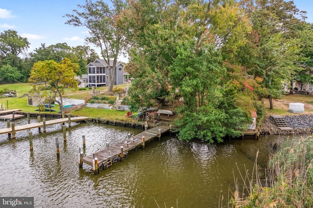 view of dock featuring a water view