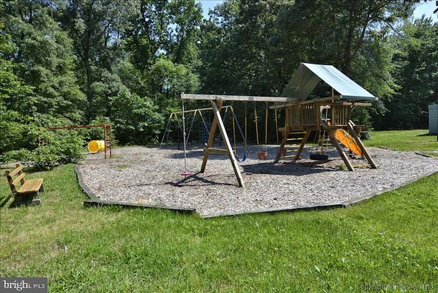 view of playground featuring a lawn