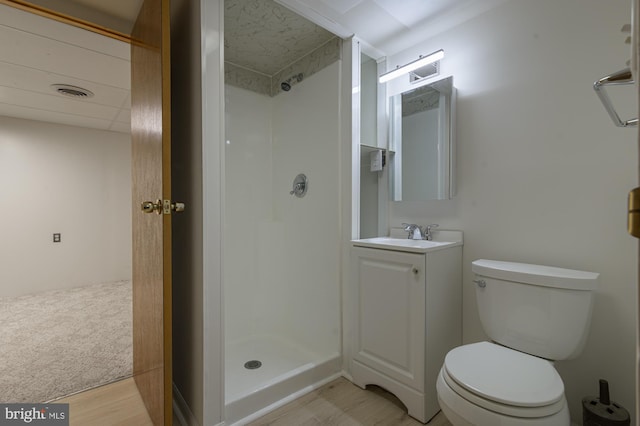 bathroom with vanity, a shower, and toilet