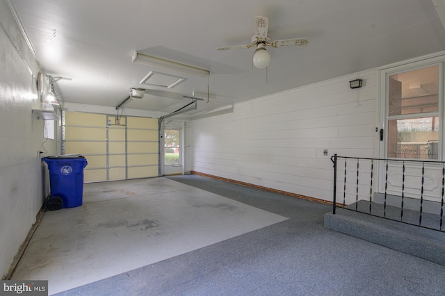 garage featuring ceiling fan