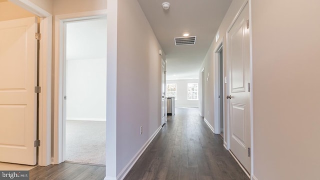 corridor with dark hardwood / wood-style floors