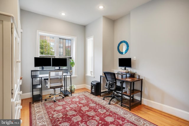 office with wood-type flooring