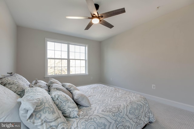 bedroom featuring carpet flooring and ceiling fan