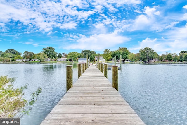 view of dock with a water view