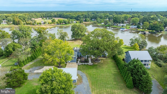 aerial view with a water view