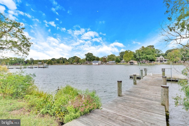 view of dock with a water view