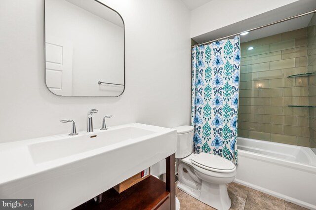 full bathroom with vanity, toilet, and shower / bath combination with curtain