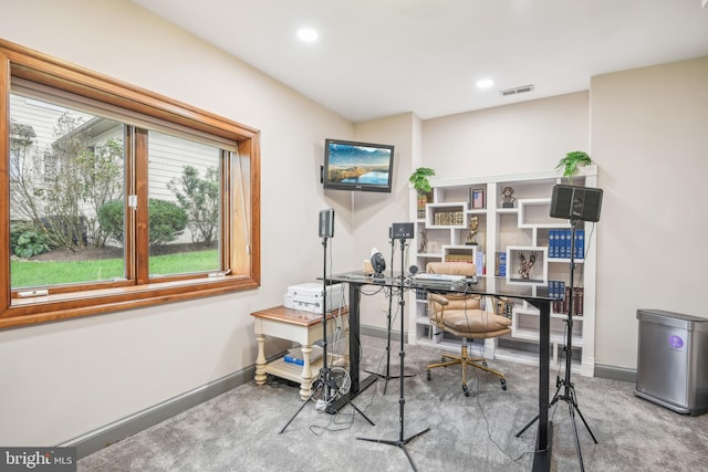 view of carpeted home office