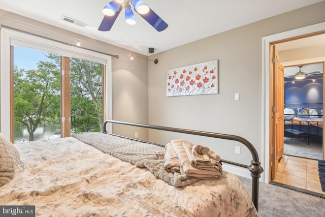 bedroom with carpet floors and ceiling fan