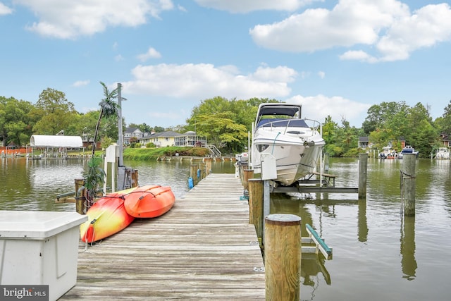 dock area with a water view