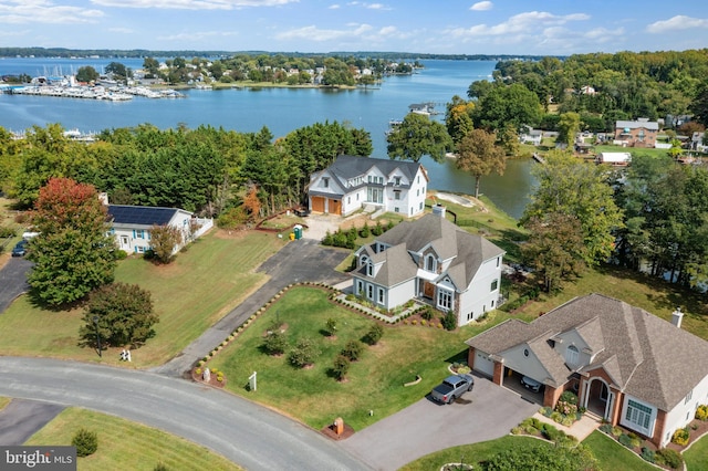 bird's eye view featuring a water view