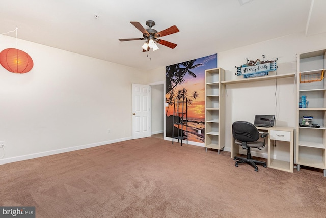 office space with ceiling fan and carpet flooring