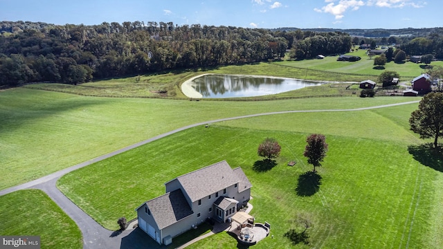 bird's eye view featuring a water view