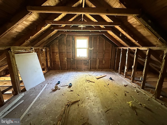 view of unfinished attic