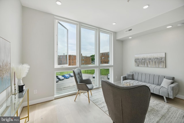 living room with light wood-type flooring