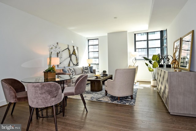 dining area featuring dark wood-type flooring