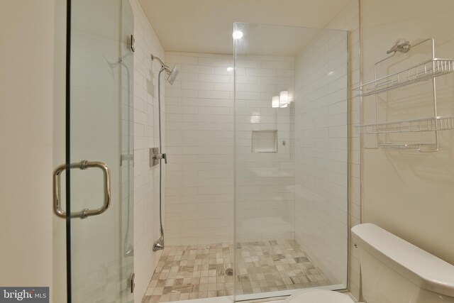 bathroom featuring walk in shower and toilet