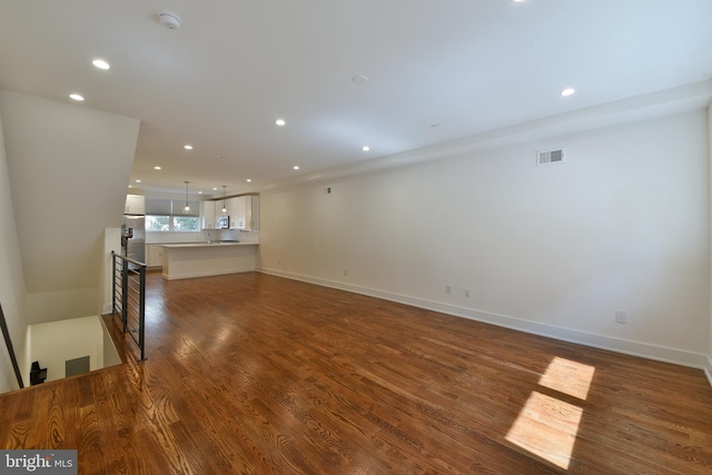 unfurnished living room with dark hardwood / wood-style floors