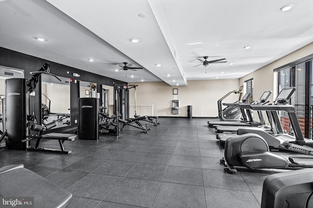 gym featuring ceiling fan