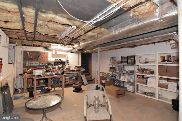 basement featuring a workshop area