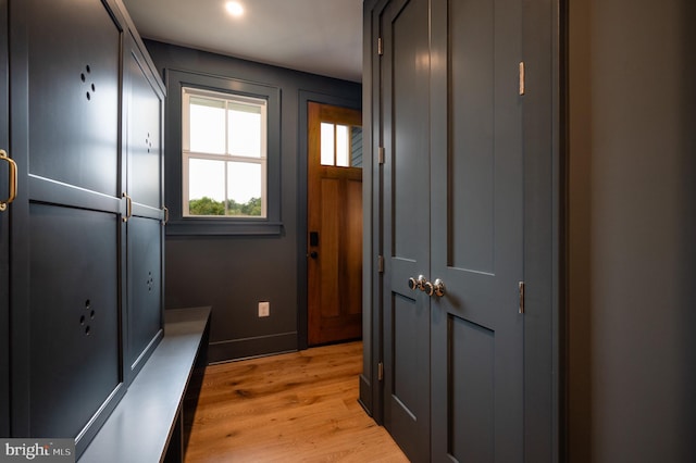 mudroom featuring light hardwood / wood-style flooring