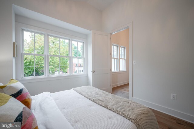 bedroom with wood-type flooring