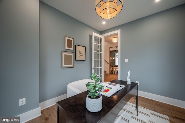 home office featuring hardwood / wood-style flooring