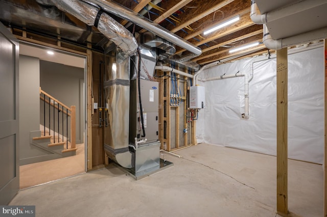 basement featuring heating unit