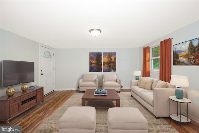 living room with dark wood-type flooring