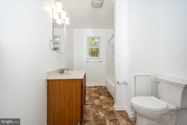 full bathroom featuring vanity, toilet, and bathtub / shower combination