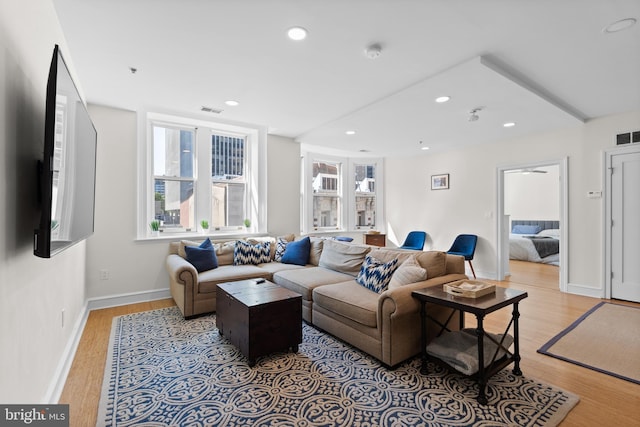 living room featuring light wood-type flooring