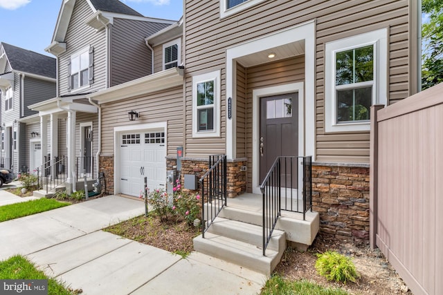 exterior space with a garage